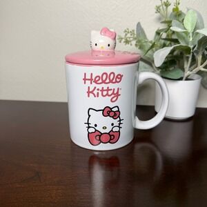 Hello Kitty Sanrio 20oz Ceramic Coffee Mug with 3D Figurine Lid Pink White